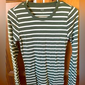 GAP Hunter Green & White Striped Long Sleeve Tee Size S